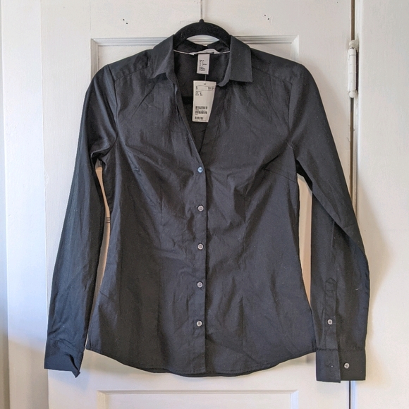Black Button-Up H&M Long Sleeve Shirt, NWT - Picture 1 of 3